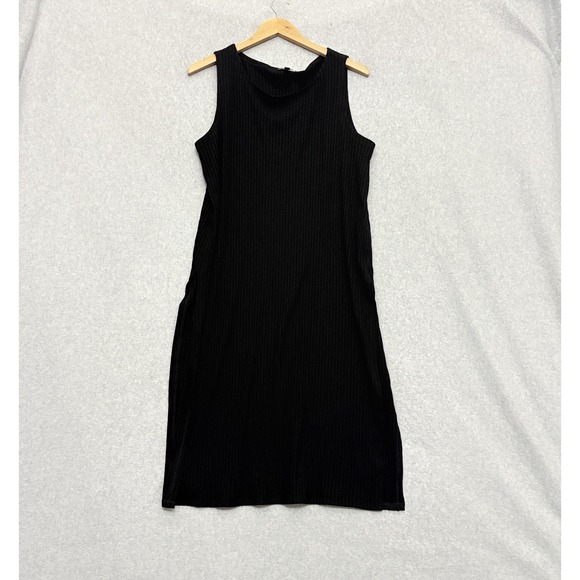 Eileen Fisher Dresses & Skirts - EILEEN FISHER Dress Size Large Kaftan Tunic Black Ribbed Knit High Side Slits‎